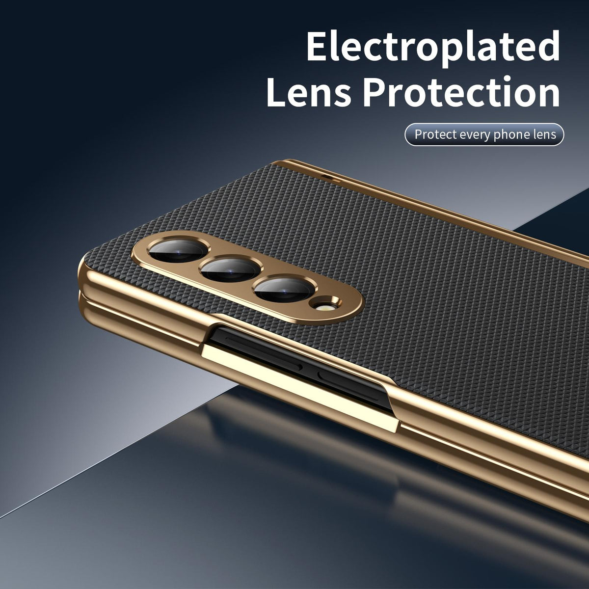 For Galaxy Z Fold3 5G Electroplated PC Fold Shockproof Vegan Leather Phone Case - Black - EDA010120013E