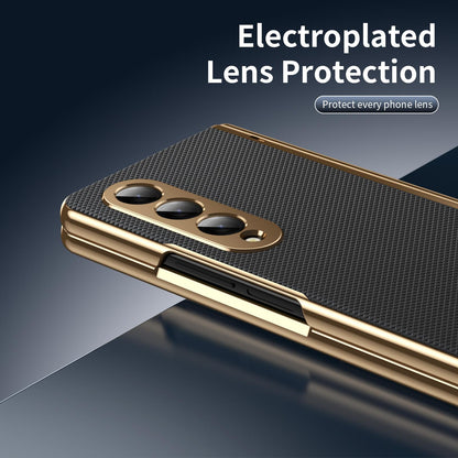 For Galaxy Z Fold3 5G Electroplated PC Fold Shockproof Vegan Leather Phone Case - Black - EDA010120013E