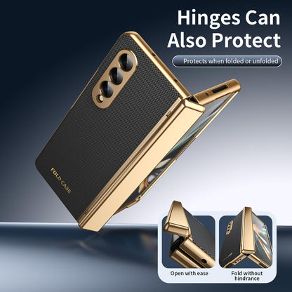 For Galaxy Z Fold3 5G Electroplated PC Fold Shockproof Vegan Leather Phone Case - Black - EDA010120013E