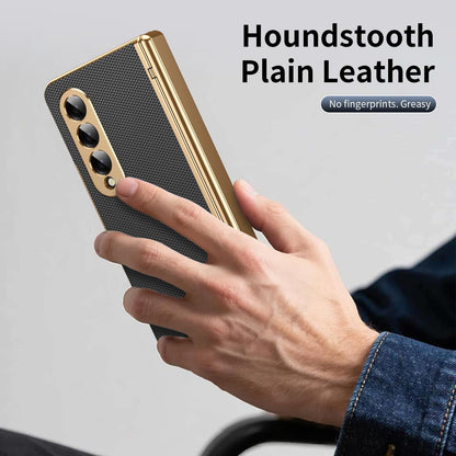 For Galaxy Z Fold3 5G Electroplated PC Fold Shockproof Vegan Leather Phone Case - Black - EDA010120013E