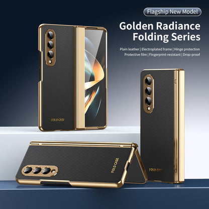 For Galaxy Z Fold3 5G Electroplated PC Fold Shockproof Vegan Leather Phone Case - Black - EDA010120013E