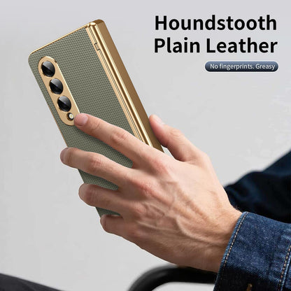 For Galaxy Z Fold3 5G Electroplated PC Fold Shockproof Vegan Leather Phone Case - Olive Green - EDA010120013F