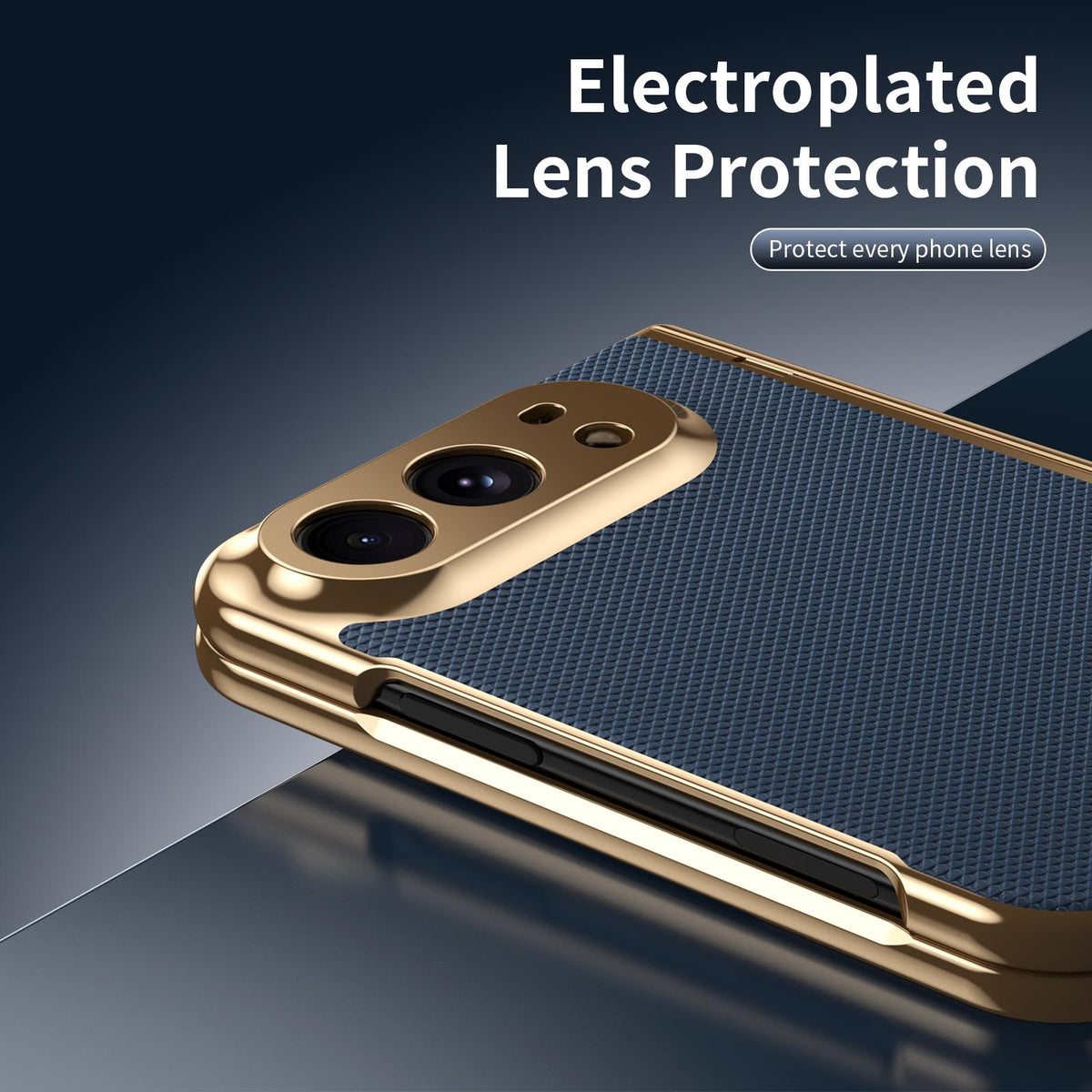 For iPhone Duo Electroplated PC Fold Shockproof Vegan Leather Phone Case - Blue - EDA010120401A