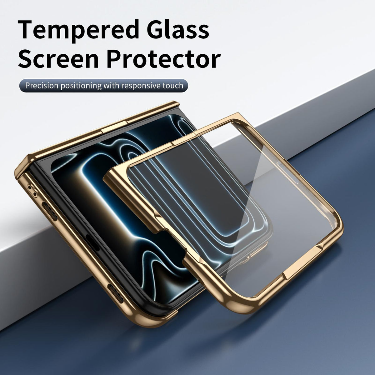 For iPhone Duo Electroplated PC Fold Shockproof Vegan Leather Phone Case - Blue - EDA010120401A