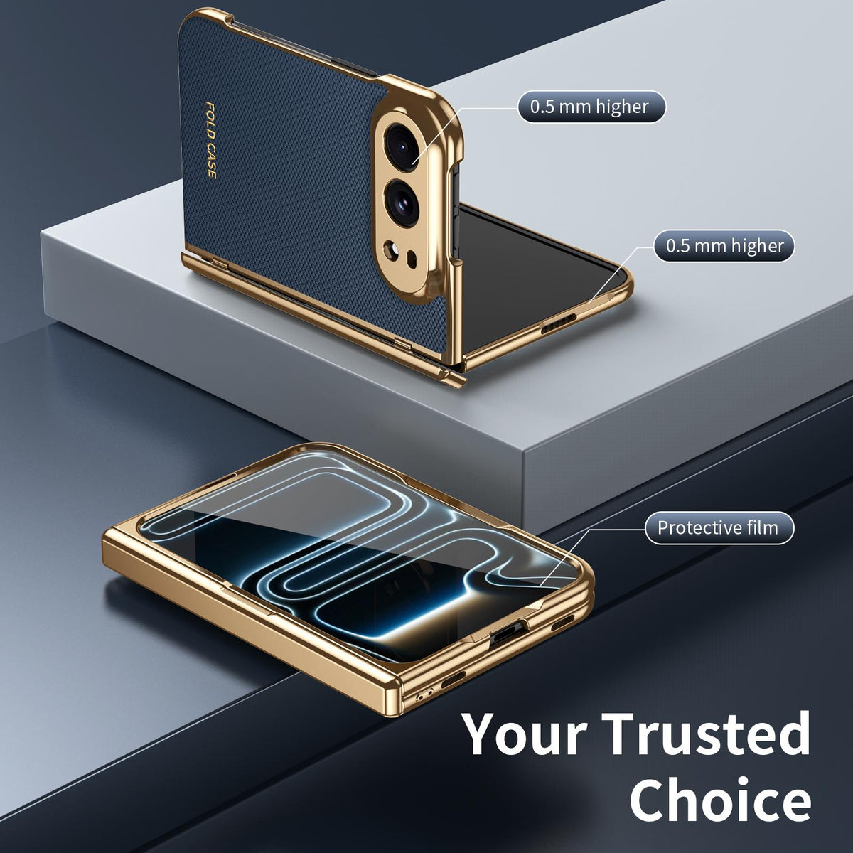 For iPhone Duo Electroplated PC Fold Shockproof Vegan Leather Phone Case - Blue - EDA010120401A