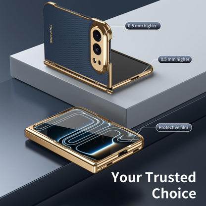 For iPhone Duo Electroplated PC Fold Shockproof Vegan Leather Phone Case - Blue - EDA010120401A