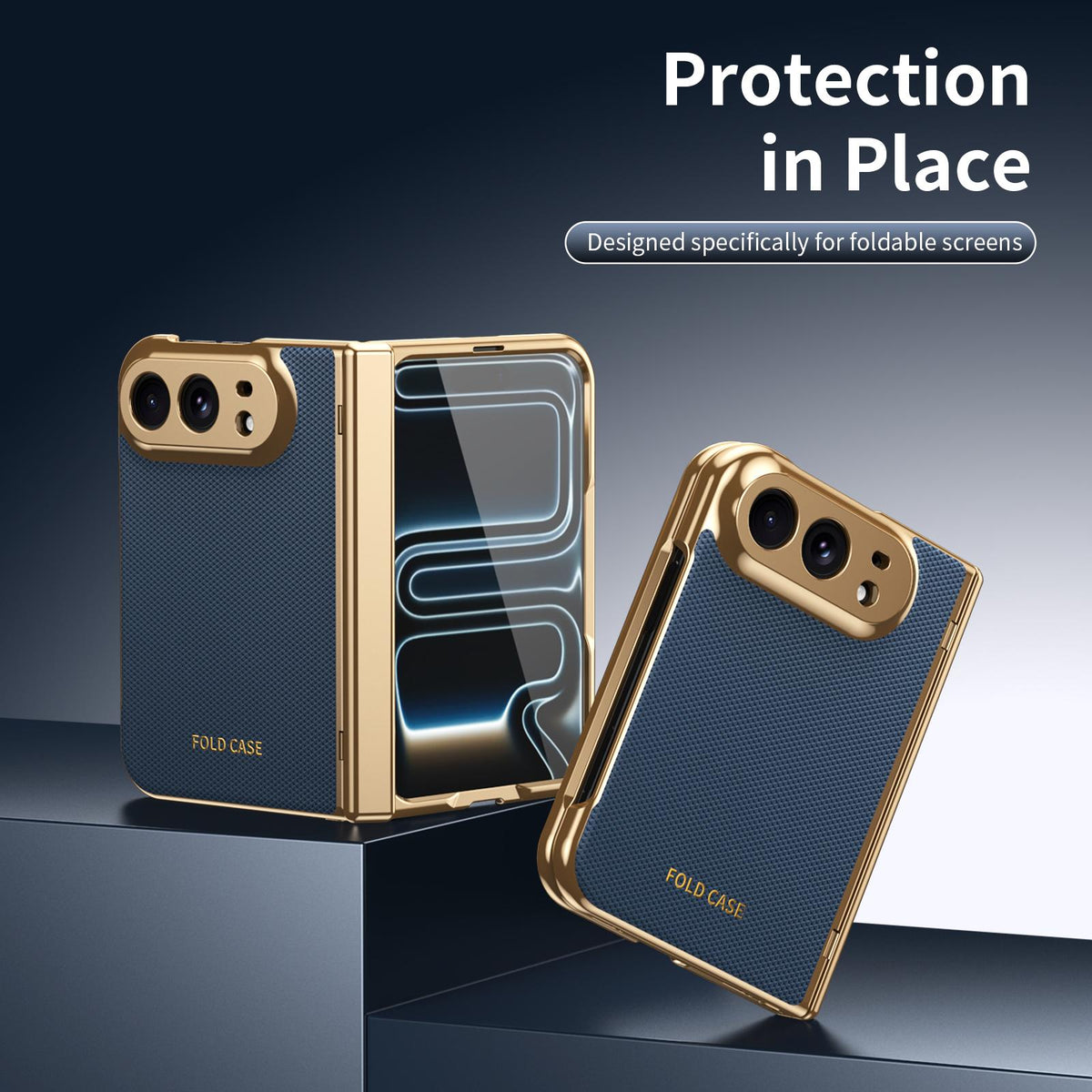 For iPhone Duo Electroplated PC Fold Shockproof Vegan Leather Phone Case - Blue - EDA010120401A
