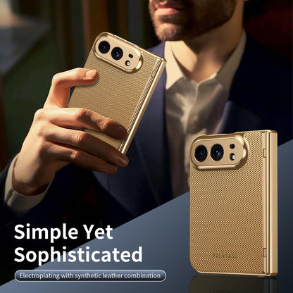 For iPhone Duo Electroplated PC Fold Shockproof Vegan Leather Phone Case - Gold - EDA010120401B
