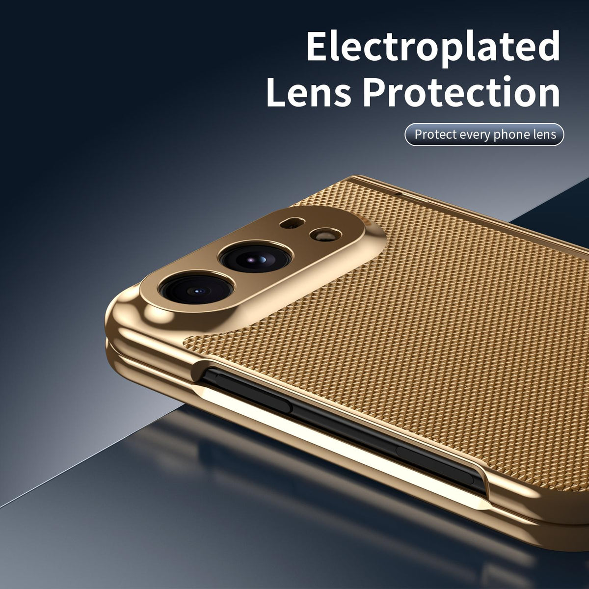 For iPhone Duo Electroplated PC Fold Shockproof Vegan Leather Phone Case - Gold - EDA010120401B