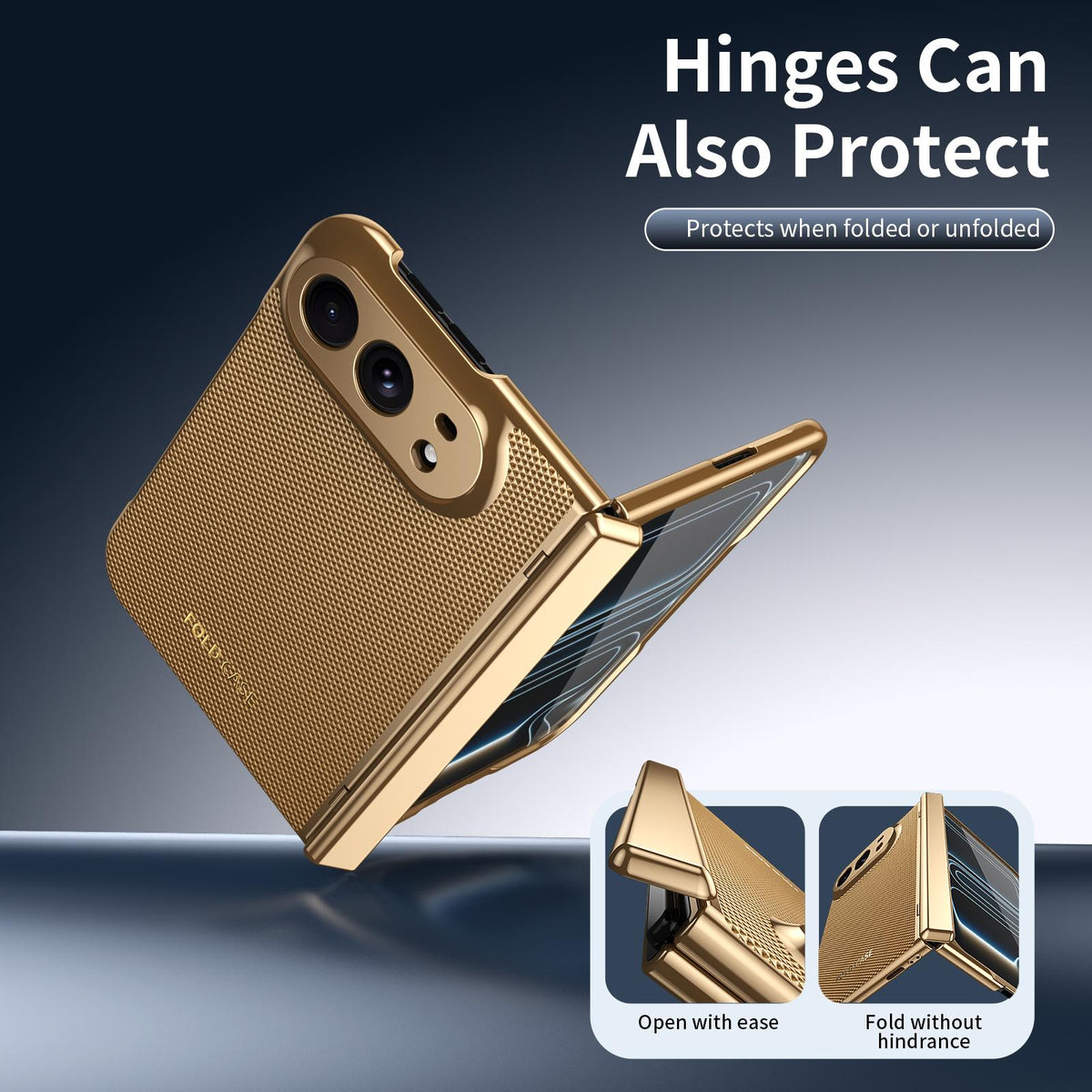 For iPhone Duo Electroplated PC Fold Shockproof Vegan Leather Phone Case - Gold - EDA010120401B