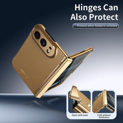 For iPhone Duo Electroplated PC Fold Shockproof Vegan Leather Phone Case - Gold - EDA010120401B