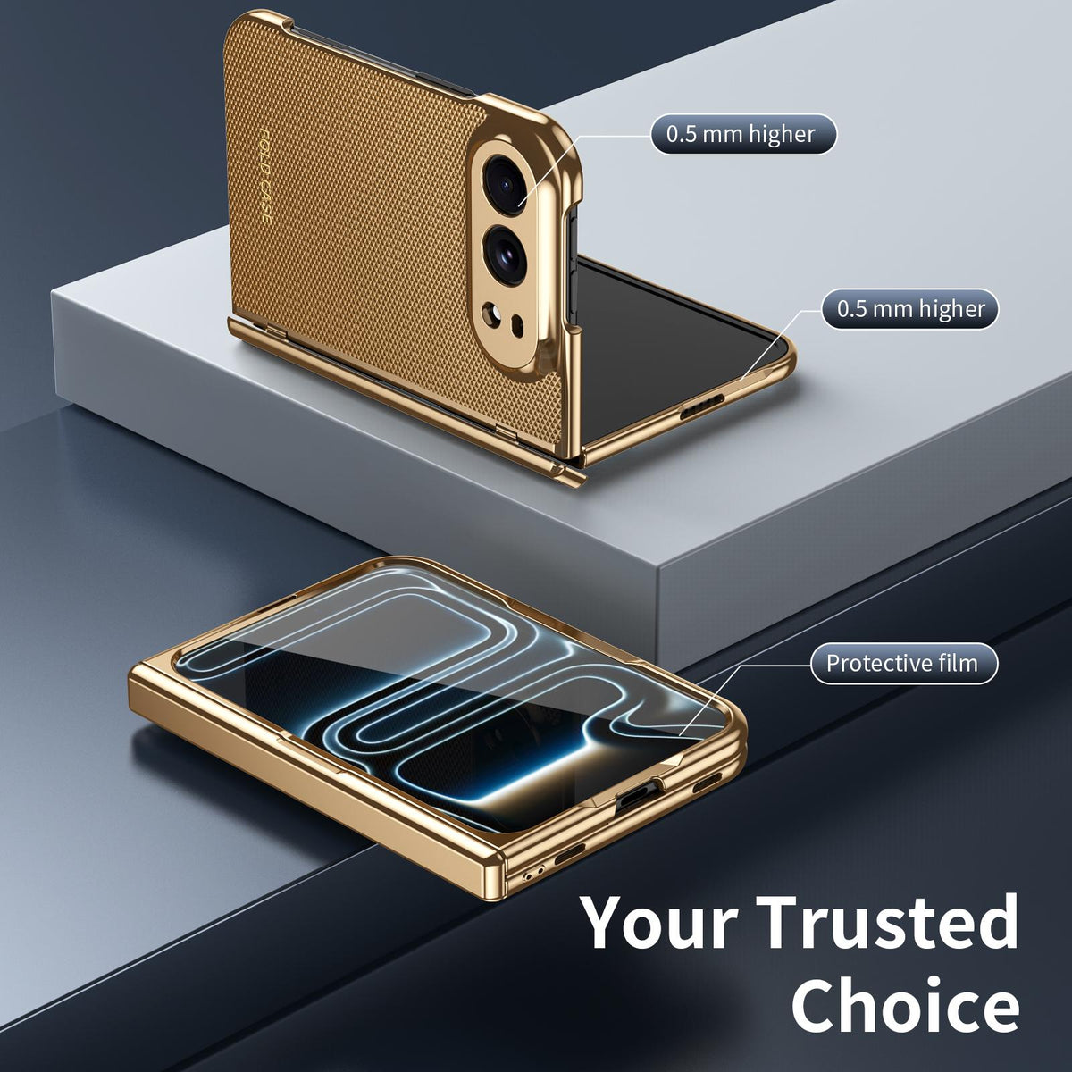 For iPhone Duo Electroplated PC Fold Shockproof Vegan Leather Phone Case - Gold - EDA010120401B