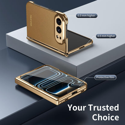 For iPhone Duo Electroplated PC Fold Shockproof Vegan Leather Phone Case - Gold - EDA010120401B