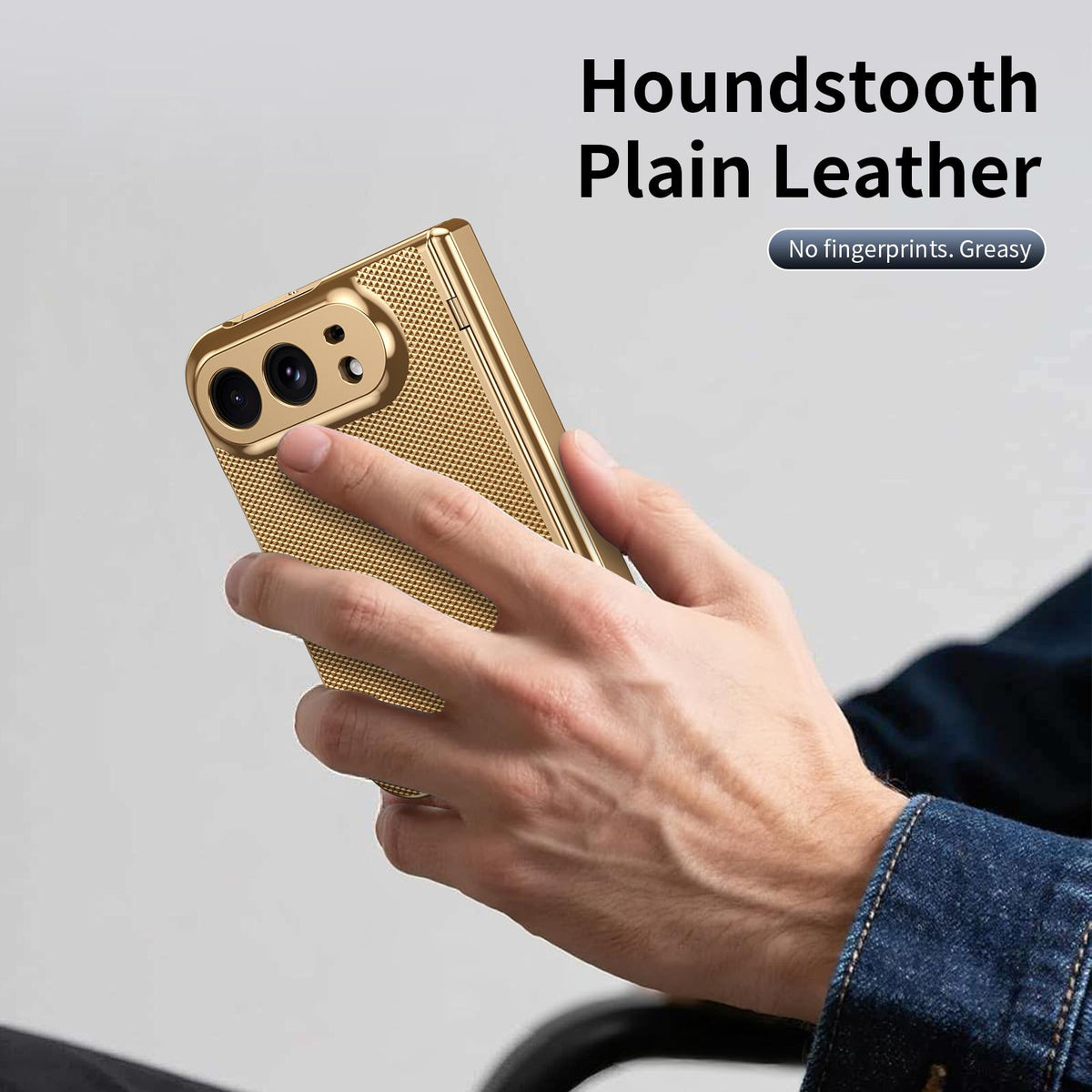 For iPhone Duo Electroplated PC Fold Shockproof Vegan Leather Phone Case - Gold - EDA010120401B