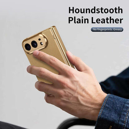 For iPhone Duo Electroplated PC Fold Shockproof Vegan Leather Phone Case - Gold - EDA010120401B
