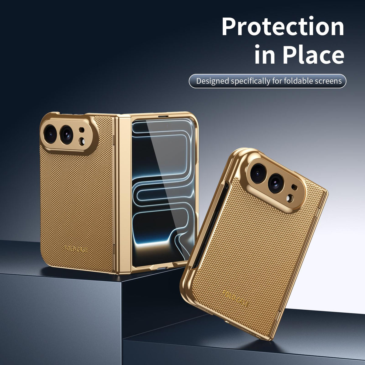 For iPhone Duo Electroplated PC Fold Shockproof Vegan Leather Phone Case - Gold - EDA010120401B