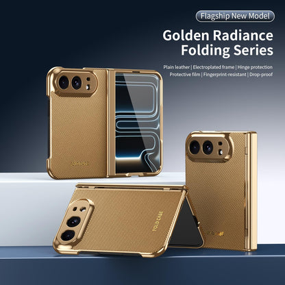 For iPhone Duo Electroplated PC Fold Shockproof Vegan Leather Phone Case - Gold - EDA010120401B