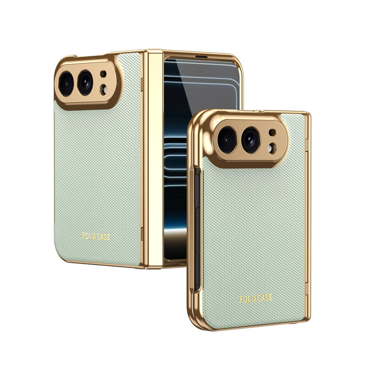 For iPhone Duo Electroplated PC Fold Shockproof Vegan Leather Phone Case - Cyan - EDA010120401C