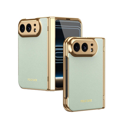 For iPhone Duo Electroplated PC Fold Shockproof Vegan Leather Phone Case - Cyan - EDA010120401C