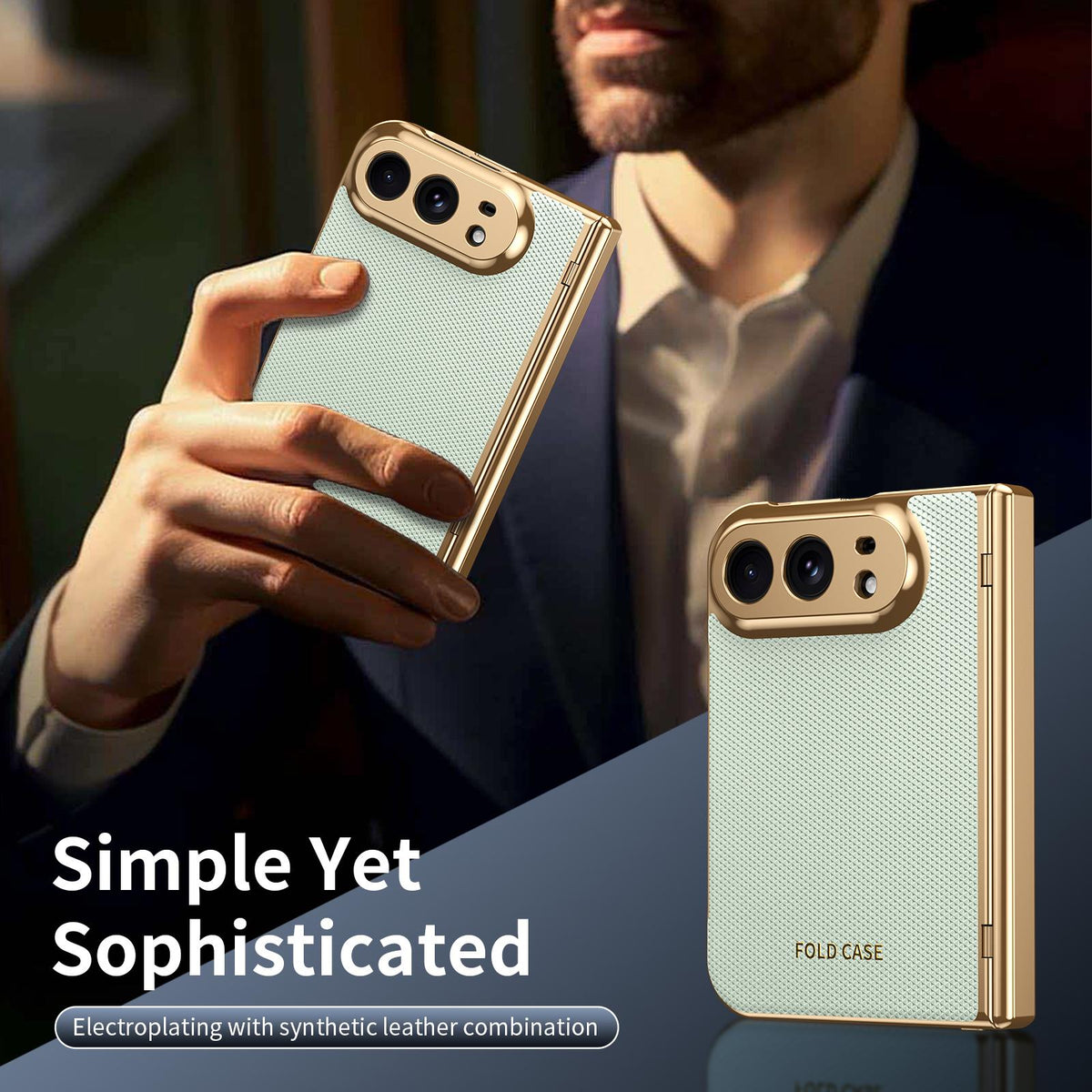 For iPhone Duo Electroplated PC Fold Shockproof Vegan Leather Phone Case - Cyan - EDA010120401C