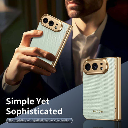 For iPhone Duo Electroplated PC Fold Shockproof Vegan Leather Phone Case - Cyan - EDA010120401C