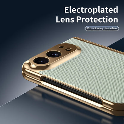For iPhone Duo Electroplated PC Fold Shockproof Vegan Leather Phone Case - Cyan - EDA010120401C