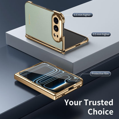 For iPhone Duo Electroplated PC Fold Shockproof Vegan Leather Phone Case - Cyan - EDA010120401C