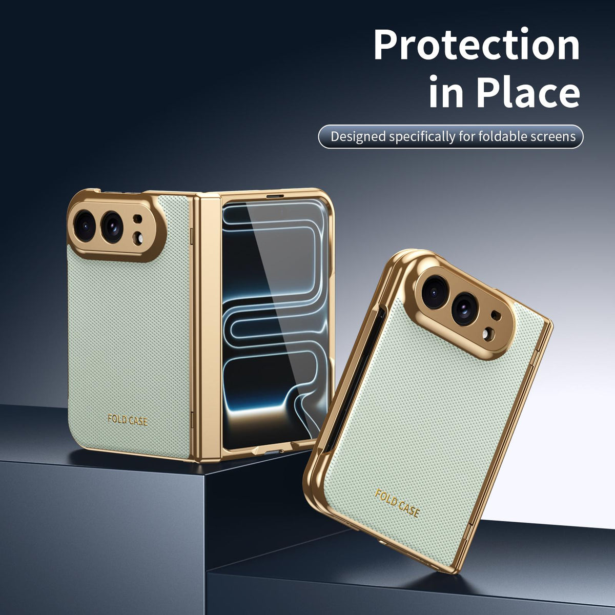 For iPhone Duo Electroplated PC Fold Shockproof Vegan Leather Phone Case - Cyan - EDA010120401C