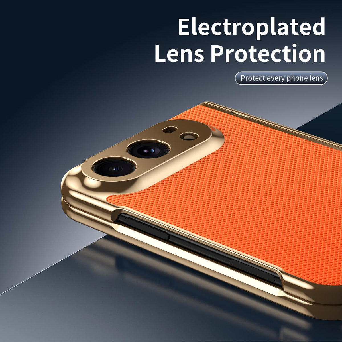 For iPhone Duo Electroplated PC Fold Shockproof Vegan Leather Phone Case - Orange - EDA010120401D