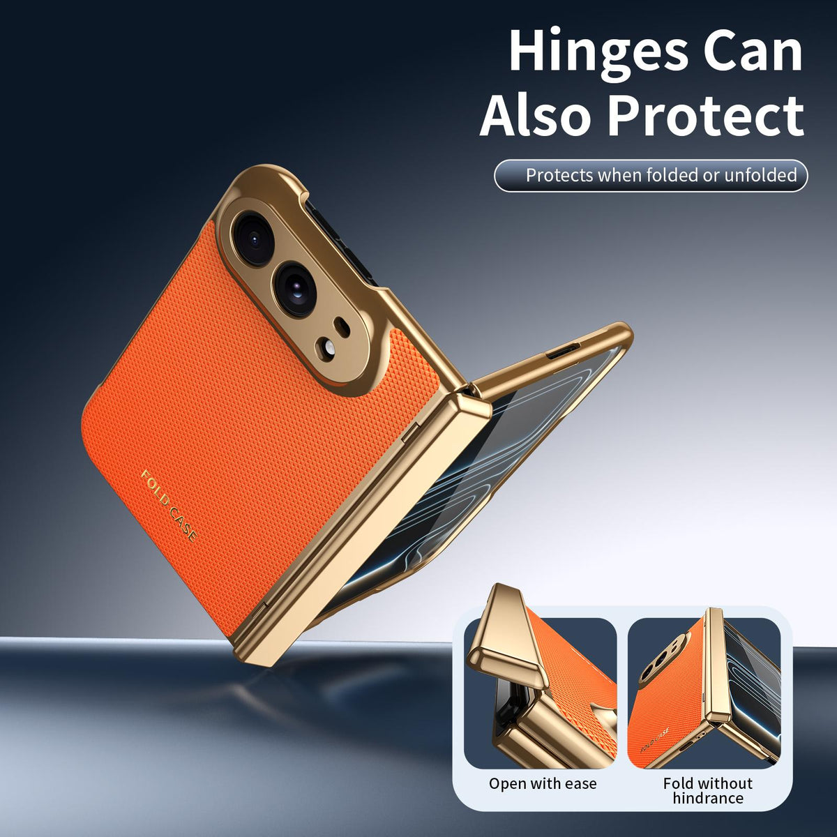 For iPhone Duo Electroplated PC Fold Shockproof Vegan Leather Phone Case - Orange - EDA010120401D