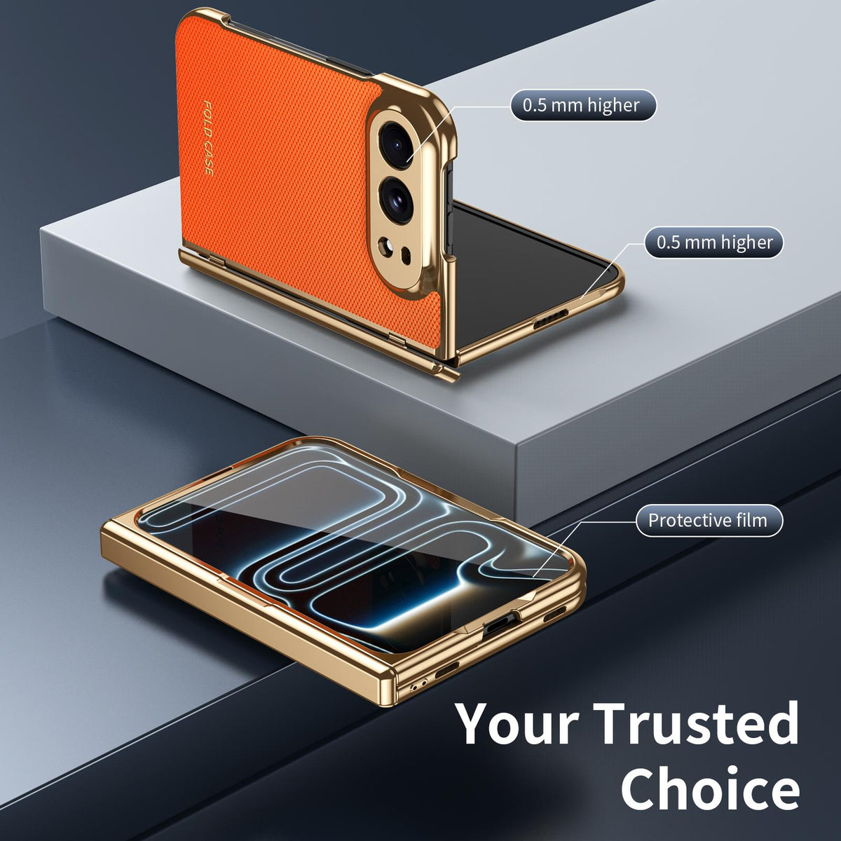 For iPhone Duo Electroplated PC Fold Shockproof Vegan Leather Phone Case - Orange - EDA010120401D