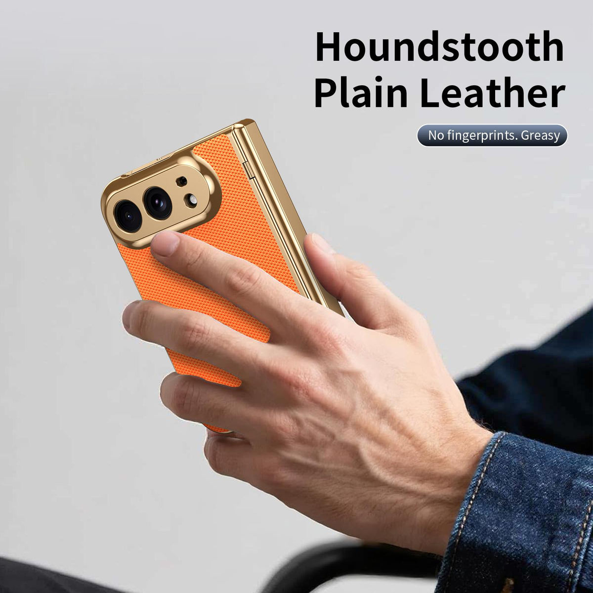 For iPhone Duo Electroplated PC Fold Shockproof Vegan Leather Phone Case - Orange - EDA010120401D