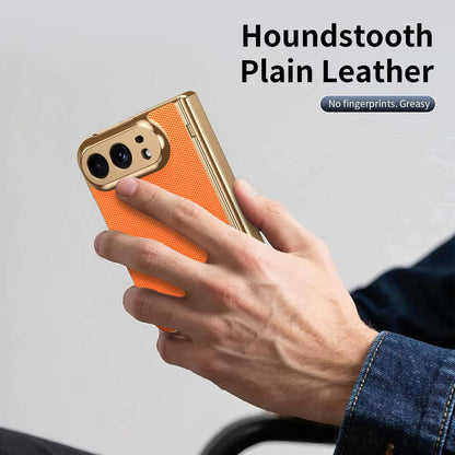 For iPhone Duo Electroplated PC Fold Shockproof Vegan Leather Phone Case - Orange - EDA010120401D