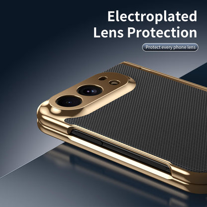 For iPhone Duo Electroplated PC Fold Shockproof Vegan Leather Phone Case - Black - EDA010120401E