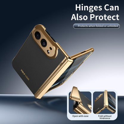 For iPhone Duo Electroplated PC Fold Shockproof Vegan Leather Phone Case - Black - EDA010120401E