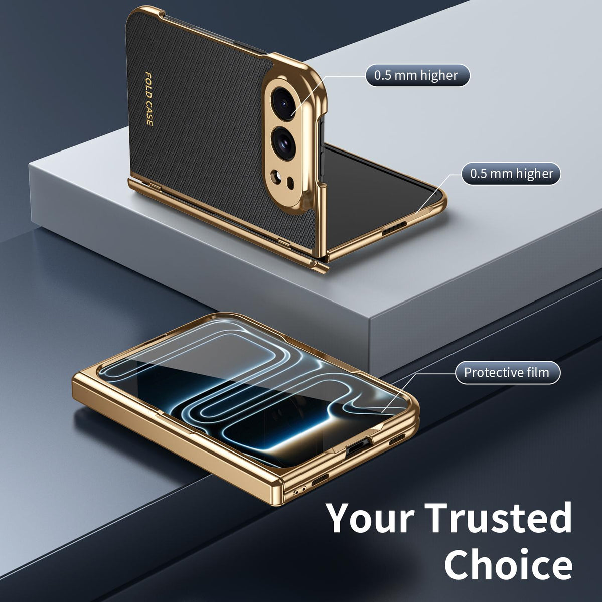 For iPhone Duo Electroplated PC Fold Shockproof Vegan Leather Phone Case - Black - EDA010120401E
