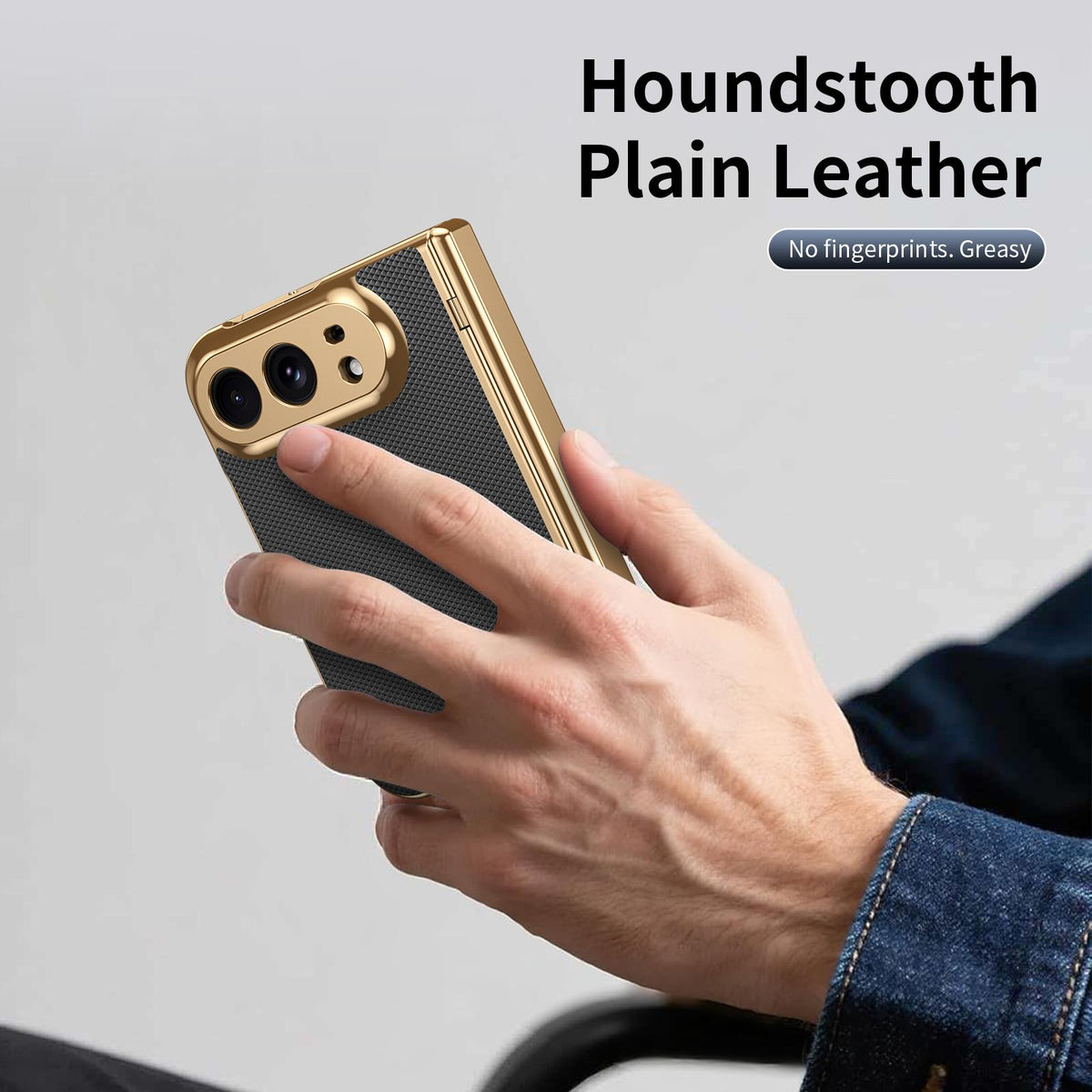 For iPhone Duo Electroplated PC Fold Shockproof Vegan Leather Phone Case - Black - EDA010120401E