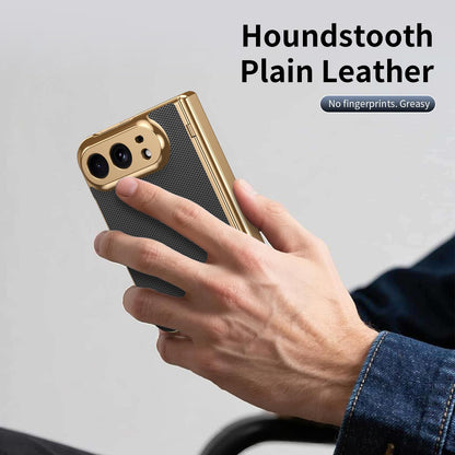 For iPhone Duo Electroplated PC Fold Shockproof Vegan Leather Phone Case - Black - EDA010120401E