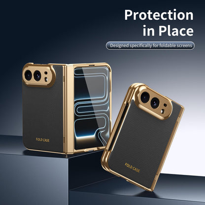 For iPhone Duo Electroplated PC Fold Shockproof Vegan Leather Phone Case - Black - EDA010120401E