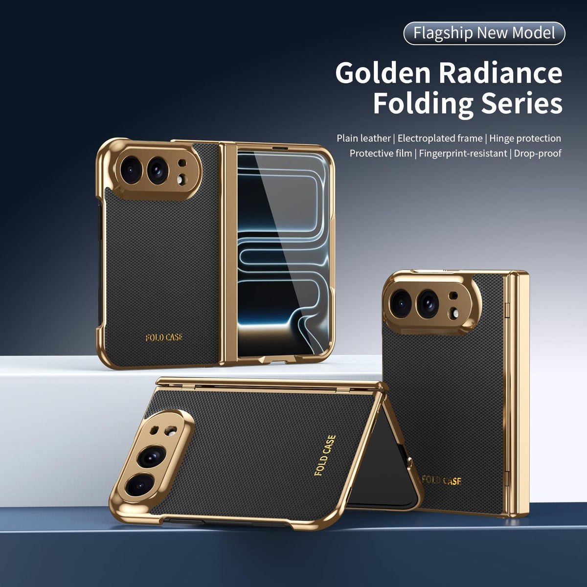 For iPhone Duo Electroplated PC Fold Shockproof Vegan Leather Phone Case - Black - EDA010120401E