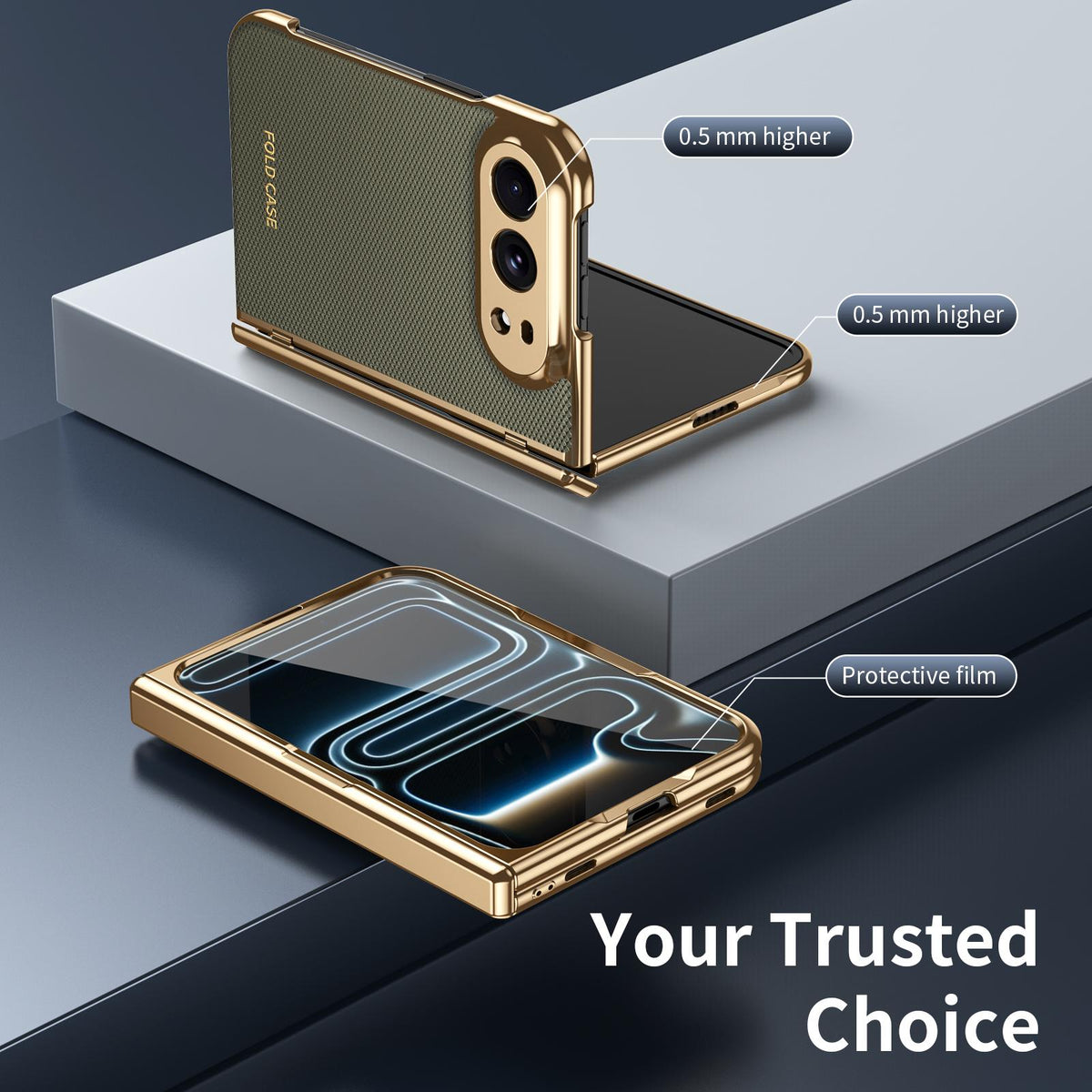 For iPhone Duo Electroplated PC Fold Shockproof Vegan Leather Phone Case - Olive Green - EDA010120401F