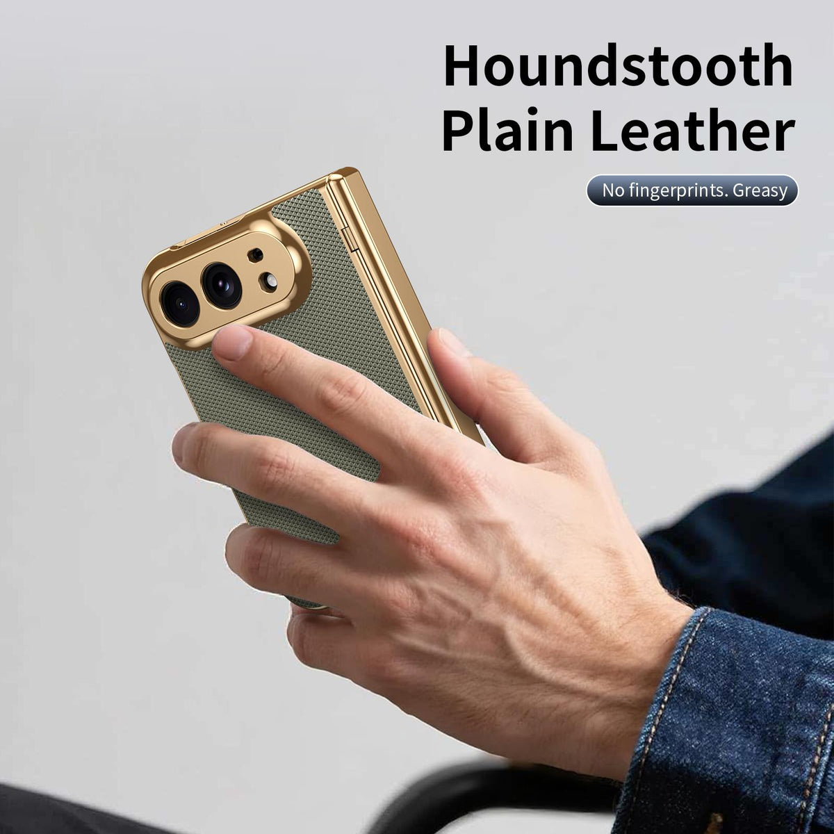 For iPhone Duo Electroplated PC Fold Shockproof Vegan Leather Phone Case - Olive Green - EDA010120401F