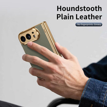 For iPhone Duo Electroplated PC Fold Shockproof Vegan Leather Phone Case - Olive Green - EDA010120401F