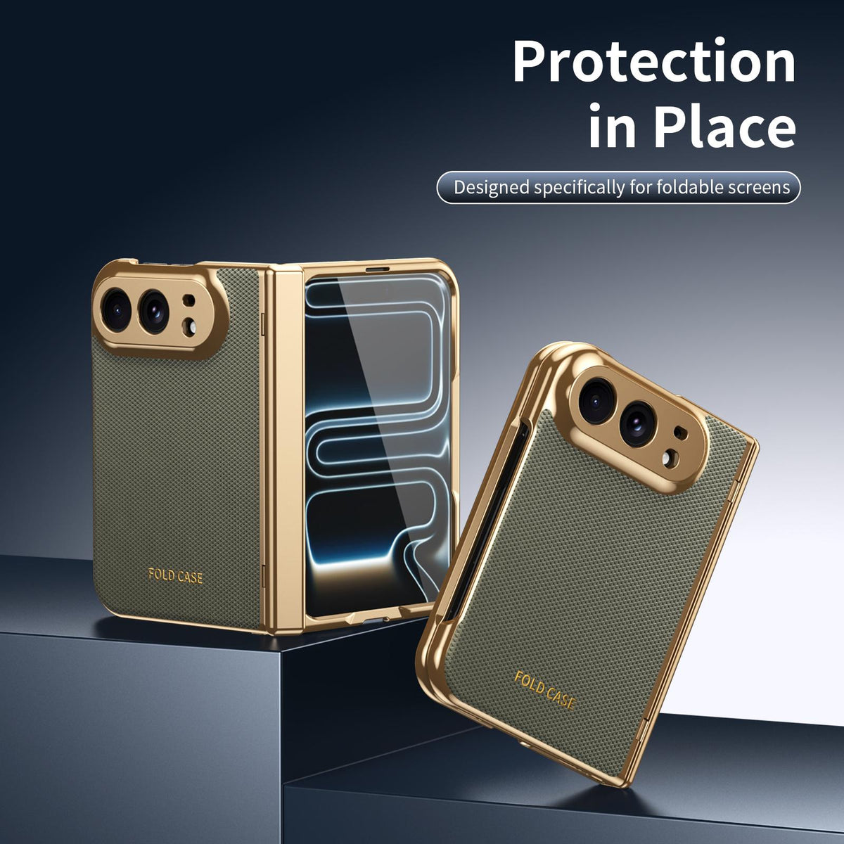 For iPhone Duo Electroplated PC Fold Shockproof Vegan Leather Phone Case - Olive Green - EDA010120401F
