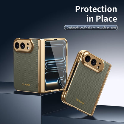 For iPhone Duo Electroplated PC Fold Shockproof Vegan Leather Phone Case - Olive Green - EDA010120401F