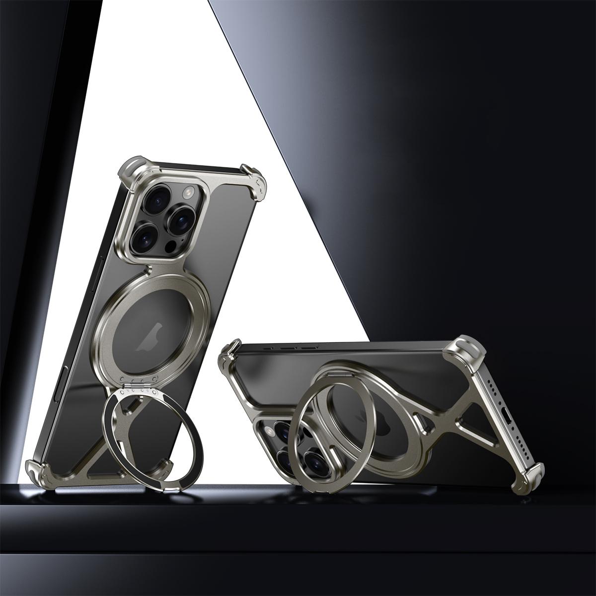 For iPhone 16 Pro Max Borderless 360 Degree Holder Metal Phone Case - Titanium - EDA010121401B