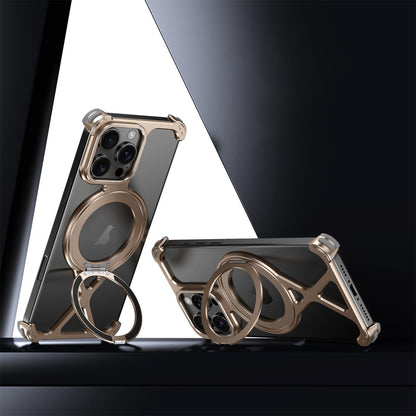 For iPhone 16 Pro Borderless 360 Degree Holder Metal Phone Case - Desert Gold - EDA010121402A