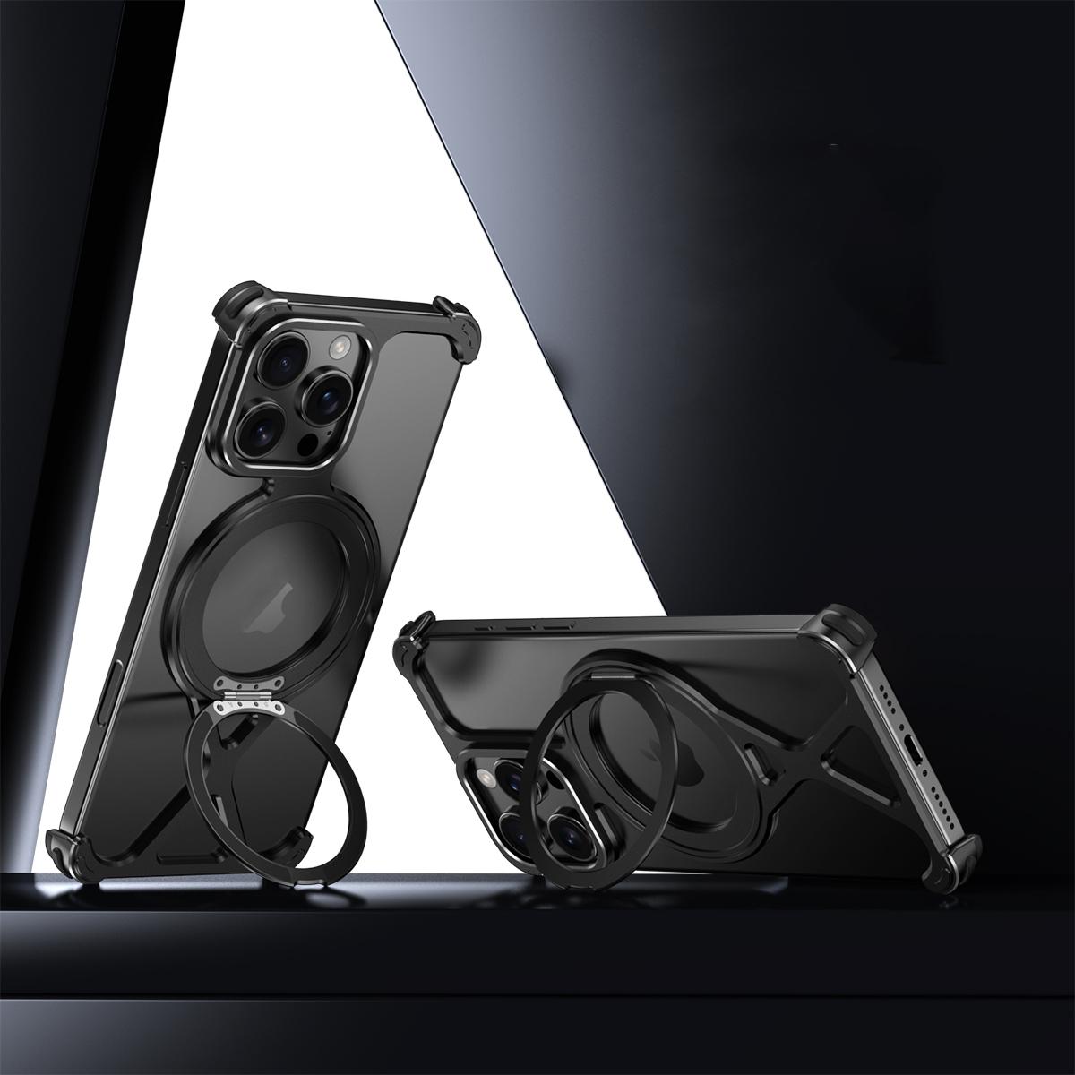 For iPhone 16 Pro Borderless 360 Degree Holder Metal Phone Case - Black - EDA010121402C