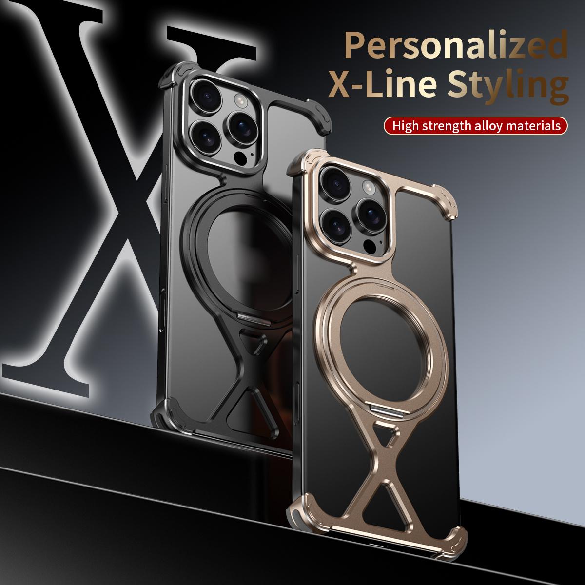 For iPhone 16 Pro Borderless 360 Degree Holder Metal Phone Case - Desert Gold - EDA010121402A