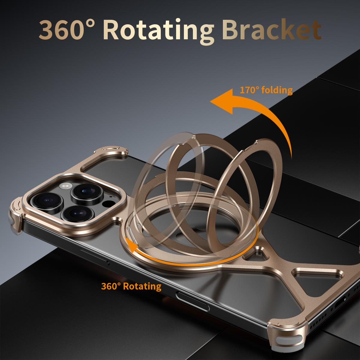 For iPhone 16 Pro Max Borderless 360 Degree Holder Metal Phone Case - Desert Gold - EDA010121401A
